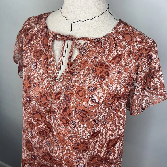 Joie Floral Rustic Orange Blouse Sz M Metallic Accent Threading Flowy Boho - Picture 2 of 9
